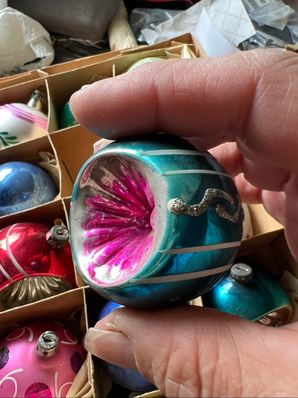 Lot Antique Vintage Mercury Glass Christmas Ornaments indent flocked Germany